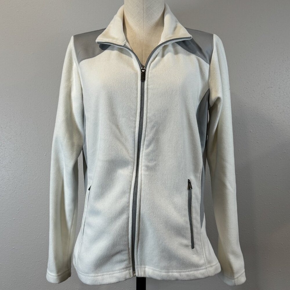 Columbia Sportswear Full Zip Fleece Jacket Womens Size Medium White Gray Pockets
